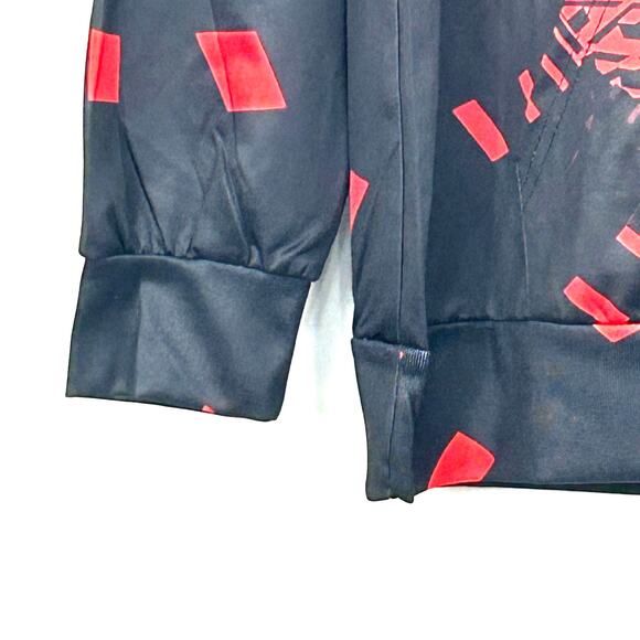 Graphic Hoodie Mens XLarge Red Black Abstract Print Pullover Hooded Sweatshirt - Picture 2 of 9